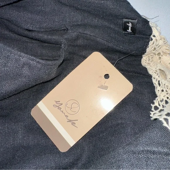 Linen Black and Cream Lace Dress - Picture 6 of 6